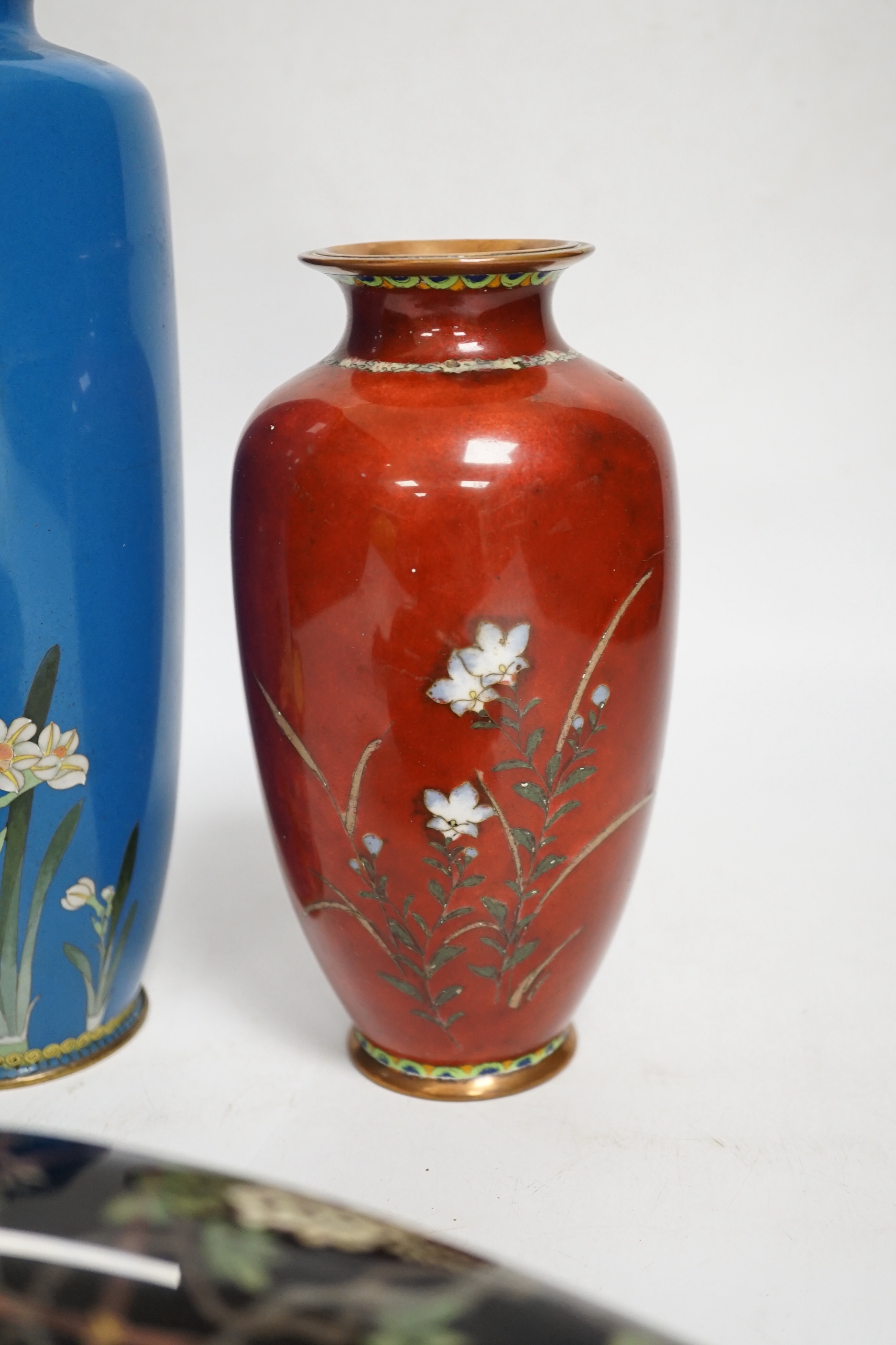 Four Japanese cloisonne enamel vases, tallest 24.5cm